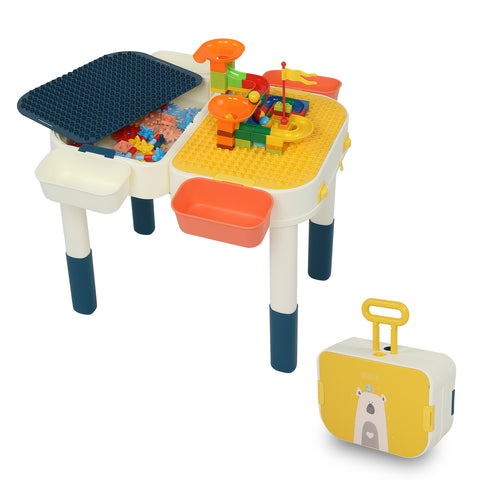 Kids Activity Table Set, Multi Activity Table Set with Storage Area, 60PCS Large Building Blocks