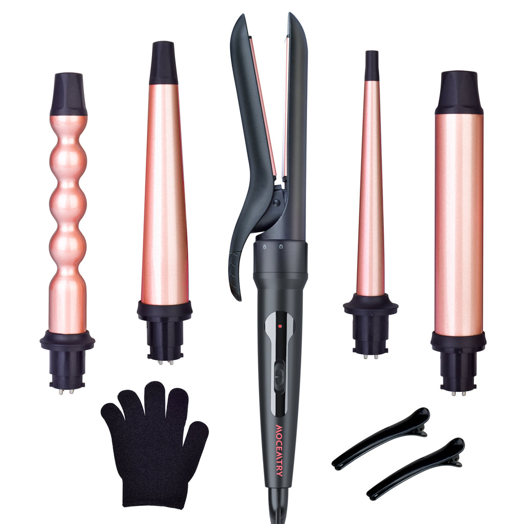 Curling iron, hair straightener, MOCEMTRY 2 in 1 Curling Iron with Interchangeable Barrels, Ceramics Hair Wand for Thick Hair, Include Heat Resistant Glove and Clip, Gifts for Women