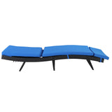 193*68*33cm S Shape Iron Frame Black Embossed Blue Cushion Woven Rattan Bed