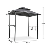 Outdoor Grill Gazebo 8 x 5 Ft, Shelter Tent, Double Tier Soft Top Canopy and Steel Frame with hook and Bar Counters, Grey