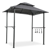 Outdoor Grill Gazebo 8 x 5 Ft, Shelter Tent, Double Tier Soft Top Canopy and Steel Frame with hook and Bar Counters, Grey