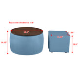 Round Ottoman Set with Storage, 2 in 1 combination, Round Coffee Table, Square Foot Rest Footstool for Living Room Bedroom Entryway Office