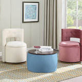 Round Ottoman Set with Storage, 2 in 1 combination, Round Coffee Table, Square Foot Rest Footstool for Living Room Bedroom Entryway Office