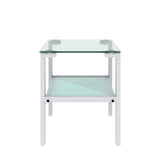 Glass two layer tea table, small round table, bedroom corner table, living room white side table(White)