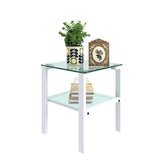 Glass two layer tea table, small round table, bedroom corner table, living room white side table(White)