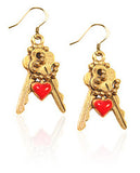 Keys with Heart Charm Earrings