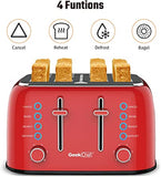 Toaster 4 Slice, Geek Chef Retro Red Extra Wide Slot, Independent temperature control Toaster ,Reheat,Defrost,Cancel 4 Function, 6-Shade Settings, High Auto Pop-Up.