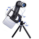 Vertical Universal Kit Phone Camera 8X Lens Zoom Telephoto Lenses Telescope with Clip Mobile Tripod Phone Holder black