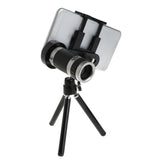 Vertical Universal Kit Phone Camera 8X Lens Zoom Telephoto Lenses Telescope with Clip Mobile Tripod Phone Holder black