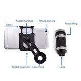 Vertical Universal Kit Phone Camera 8X Lens Zoom Telephoto Lenses Telescope with Clip Mobile Tripod Phone Holder black