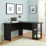 L-Shaped Wood Right-angle Computer Desk with Two-layer Bookshelves Dark Brown