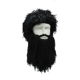 Funny Crazy Halloween Cosplay Men Knit Beard Horn Hat Ski Mask Cap Barbarian Vagabond Cool Beanie Winter Warm Unisex Hat gray