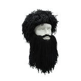 Funny Crazy Halloween Cosplay Men Knit Beard Horn Hat Ski Mask Cap Barbarian Vagabond Cool Beanie Winter Warm Unisex Hat gray