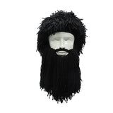 Funny Crazy Halloween Cosplay Men Knit Beard Horn Hat Ski Mask Cap Barbarian Vagabond Cool Beanie Winter Warm Unisex Hat gray