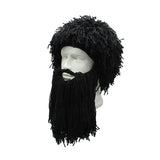 Funny Crazy Halloween Cosplay Men Knit Beard Horn Hat Ski Mask Cap Barbarian Vagabond Cool Beanie Winter Warm Unisex Hat gray