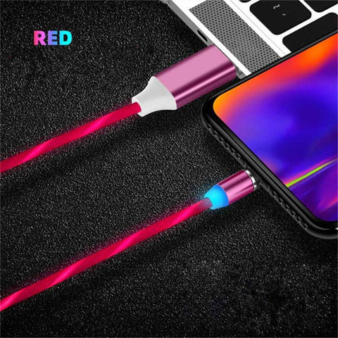 Data Line LED Magnetic Micro USB Cable Android Type-C IOS Fast Charging Cable for Mobile Phone red_Type C interface