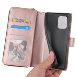 For Samsung S10/S20/S10E/ S10 Plus Pu Leather  Mobile Phone Cover Zipper Card Bag + Wrist Strap Rose gold