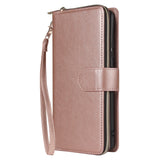 For Samsung S10/S20/S10E/ S10 Plus Pu Leather  Mobile Phone Cover Zipper Card Bag + Wrist Strap Rose gold