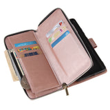 For Samsung S10/S20/S10E/ S10 Plus Pu Leather  Mobile Phone Cover Zipper Card Bag + Wrist Strap Rose gold