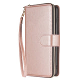 For Samsung S10/S20/S10E/ S10 Plus Pu Leather  Mobile Phone Cover Zipper Card Bag + Wrist Strap Rose gold