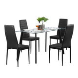 Hot 5 Piece Dining Table Set 4 Chairs Glass Metal Kitchen Room Furniture Black **