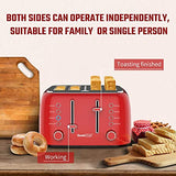 Toaster 4 Slice, Geek Chef Retro Red Extra Wide Slot, Independent temperature control Toaster ,Reheat,Defrost,Cancel 4 Function, 6-Shade Settings, High Auto Pop-Up.