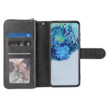 For Samsung S10/S20/S10E/ S10 Plus Pu Leather  Mobile Phone Cover Zipper Card Bag + Wrist Strap black