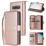 For Samsung S10/S20/S10E/ S10 Plus Pu Leather  Mobile Phone Cover Zipper Card Bag + Wrist Strap black