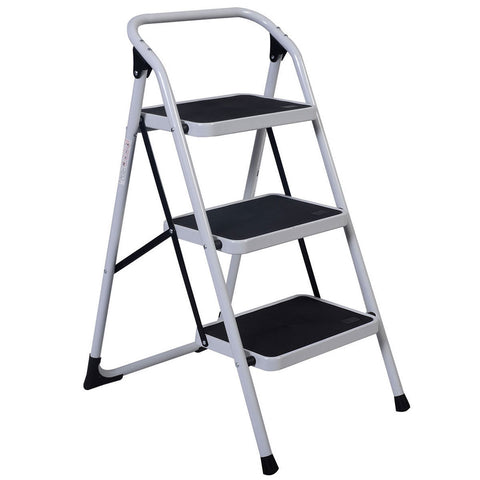 Home Use 3-Step Short Handrail Iron Ladder Black & White **