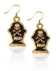 Tombstone with Skull Charm Earrings