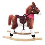 Kids Plush Ride On Pony Rocking Horse Wooden Toy with Neigh Sound Dark Brown **