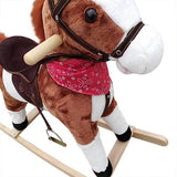 Kids Plush Ride On Pony Rocking Horse Wooden Toy with Neigh Sound Dark Brown **