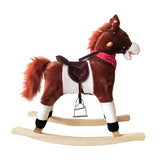 Kids Plush Ride On Pony Rocking Horse Wooden Toy with Neigh Sound Dark Brown **