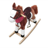 Kids Plush Ride On Pony Rocking Horse Wooden Toy with Neigh Sound Dark Brown **