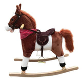 Kids Plush Ride On Pony Rocking Horse Wooden Toy with Neigh Sound Dark Brown **