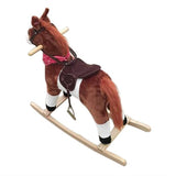 Kids Plush Ride On Pony Rocking Horse Wooden Toy with Neigh Sound Dark Brown **