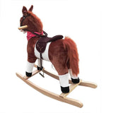 Kids Plush Ride On Pony Rocking Horse Wooden Toy with Neigh Sound Dark Brown **