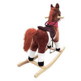 Kids Plush Ride On Pony Rocking Horse Wooden Toy with Neigh Sound Dark Brown **