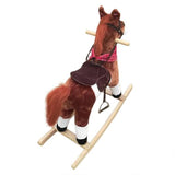 Kids Plush Ride On Pony Rocking Horse Wooden Toy with Neigh Sound Dark Brown **