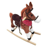 Kids Plush Ride On Pony Rocking Horse Wooden Toy with Neigh Sound Dark Brown **