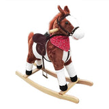 Kids Plush Ride On Pony Rocking Horse Wooden Toy with Neigh Sound Dark Brown **