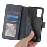 For Samsung S10/S20/S10E/ S10 Plus Pu Leather  Mobile Phone Cover Zipper Card Bag + Wrist Strap blue