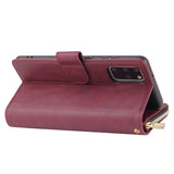 For Samsung S10/S20/S10E/ S10 Plus Pu Leather  Mobile Phone Cover Zipper Card Bag + Wrist Strap Red wine