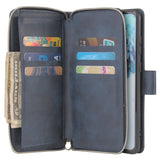 For Samsung S10/S20/S10E/ S10 Plus Pu Leather  Mobile Phone Cover Zipper Card Bag + Wrist Strap blue