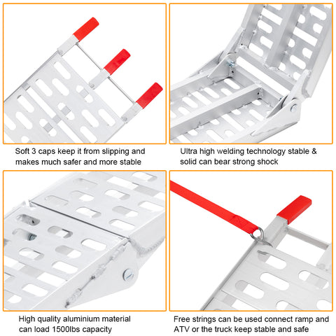 1 Pair 7.5 Feet Aluminum Truck Ramps/ATV Ramps/Motorcycle Ramp/Loading Ramps for Lawn Mower/Pickup Trucks/Snow   Blower 1500lb Capacity