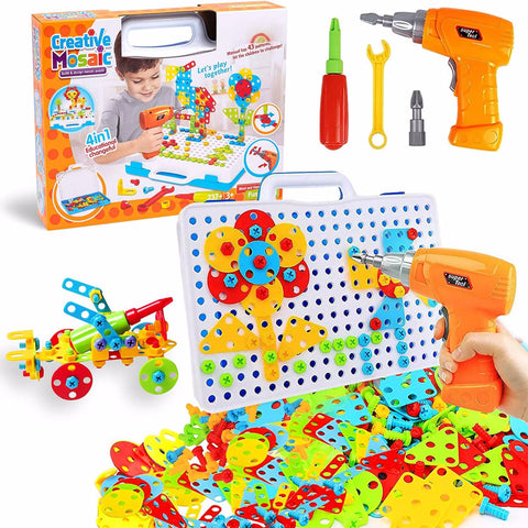 237 Pieces Creative Toy Drill Puzzle Set, STEM Learning Educational Toys, 3D Construction Engineering Building Blocks for Boys and Girls Ages 3 to 10 Year Old (DNSOA)