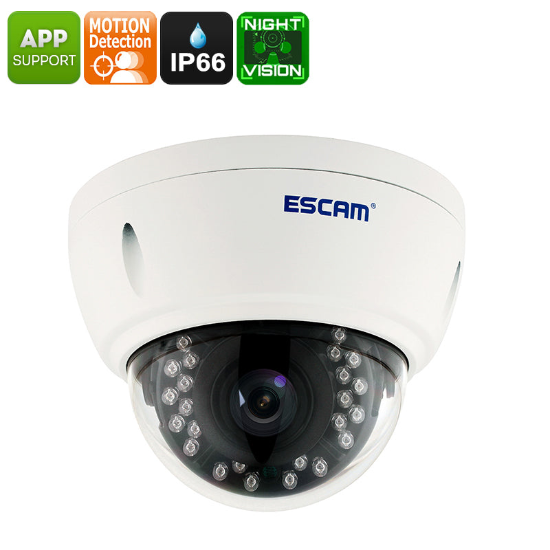 Full-HD Security Camera - 4MP CMOS, 2592x1520p Full HD, IP66 Waterproof, Motion Detection, Night Vision, Alarm, Remote Viewing