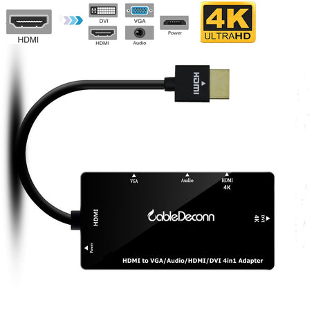 cabledeconn HDMI Splitter HDMI to VGA DVI Audio Video Cable Multiport Adapter 4 in 1 Converter for PS3 HDTV Laptop