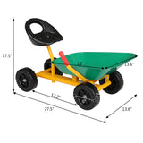 Kids Ride On Sand Dumper With Wheels, Outdoor Sandbox Toy Wheelbarrow For Kids Green