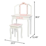 Wooden Toy Children's Dressing Table Three Foldable Mirror/Chair/Single Drawer Pink Star Style *